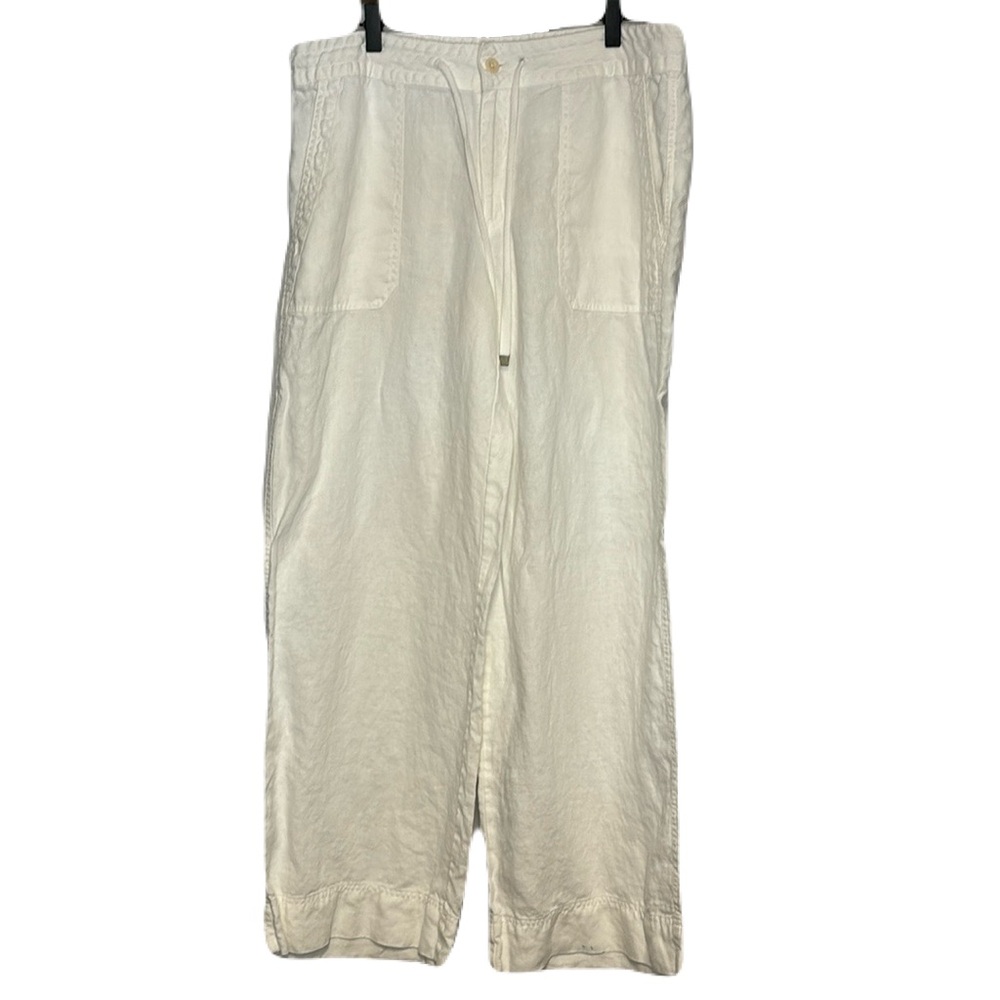 Ralph Lauren Black Label 100% Linen Wide Leg White Pants 12 Coastal Beachy
